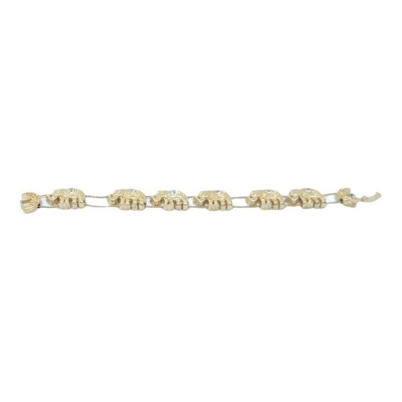 Six Elephant Goldtone Rhinestone Moving Bracelet - Picture 1 of 7